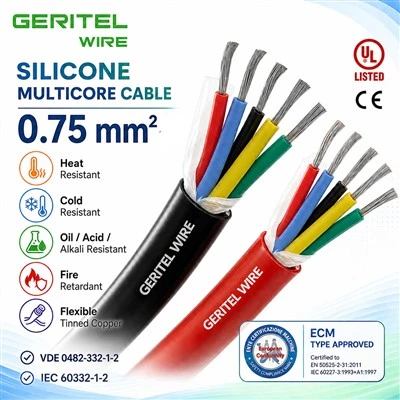 کابل سیلیکونی 0.75 میلی متر مربع ساخته شده برای پانل های کنترل بخاری|سیم GERITEL SiHF-J